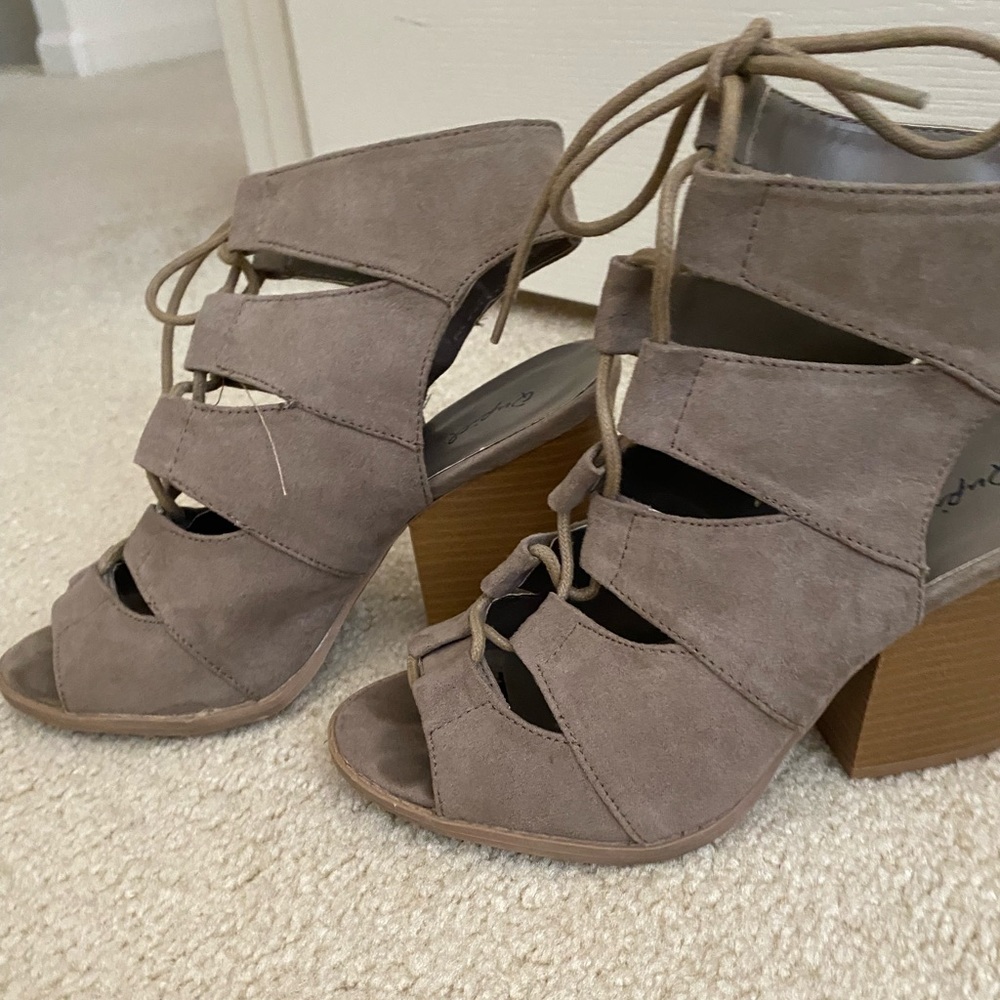 Taupe Suede Heeled Sandals